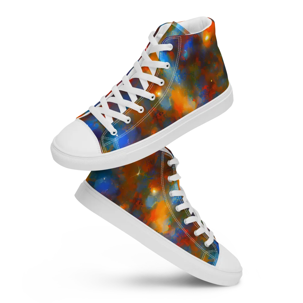 Blue Ember Bloom on Men's High Top Canvas Shoes — Front