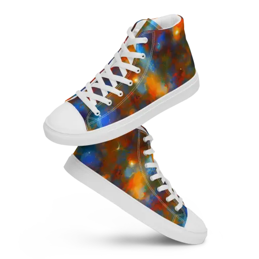 Blue Ember Bloom on a Men's High Top Canvas Shoes