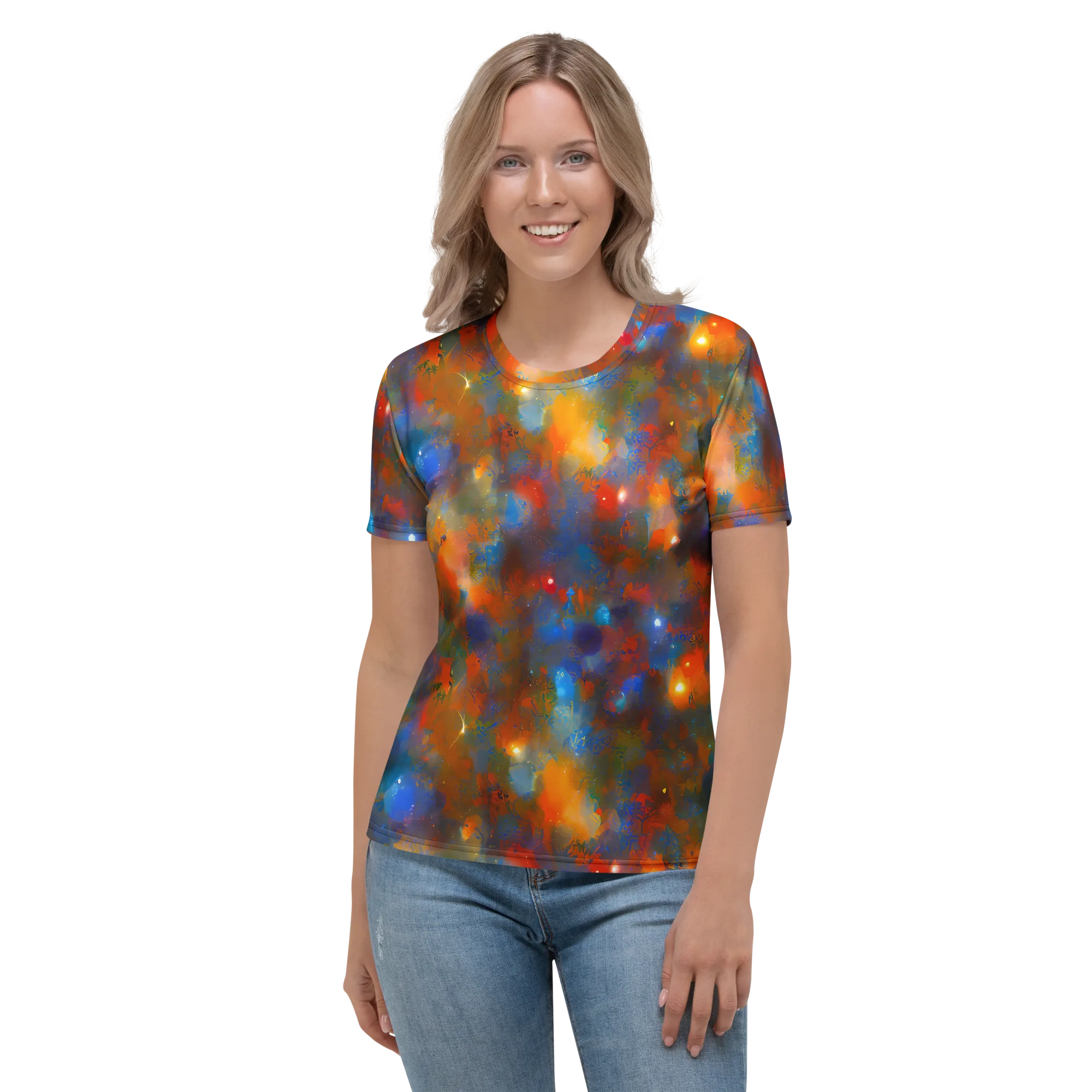 Blue Ember Bloom on Women's Crew Neck T-Shirt — Front
