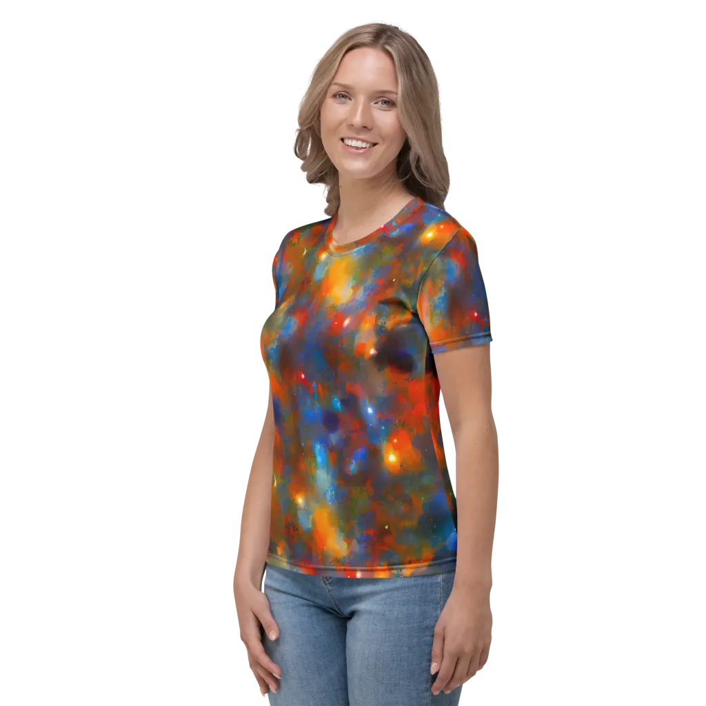 Blue Ember Bloom on Women's Crew Neck T-Shirt — Left