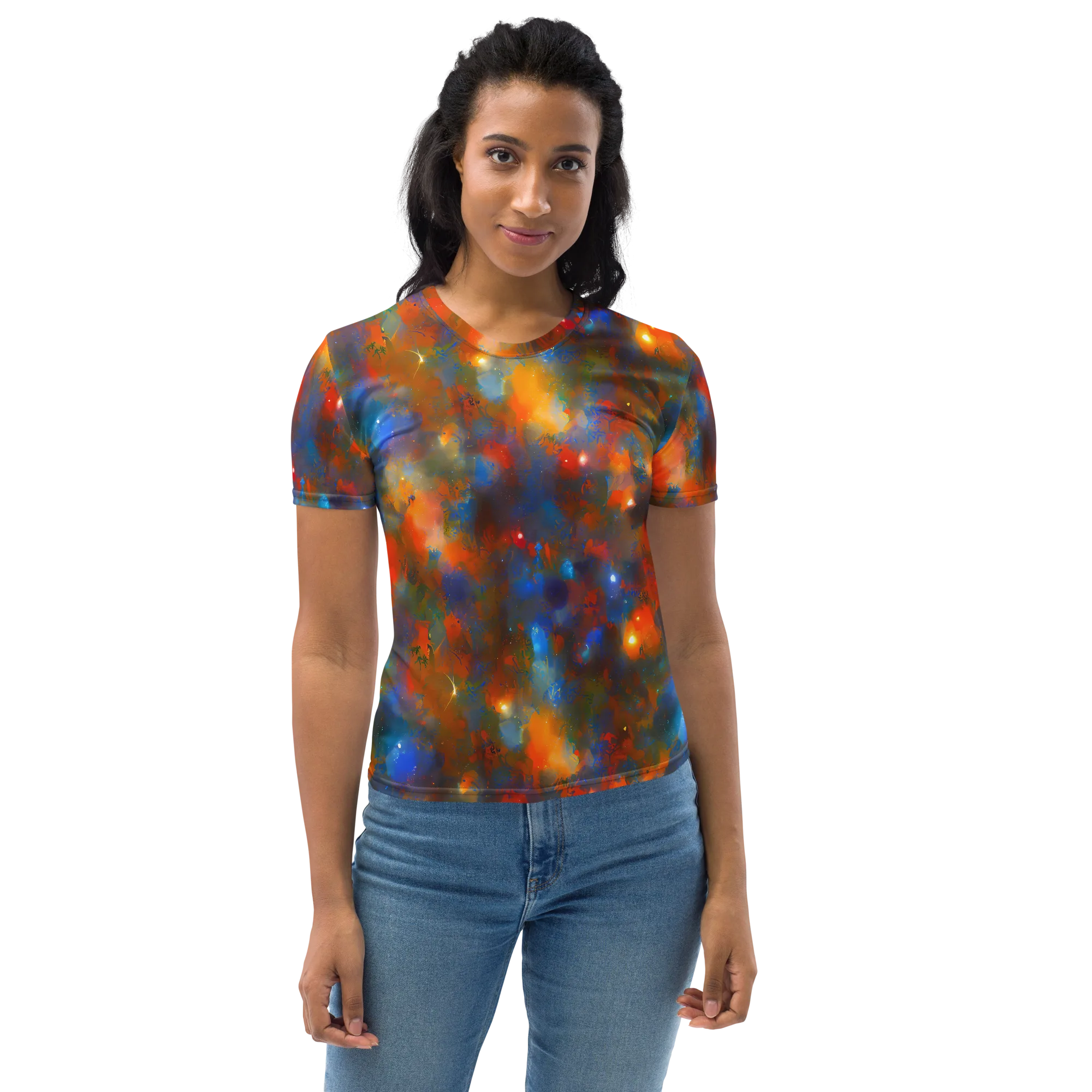 Blue Ember Bloom on Women's Crew Neck T-Shirt — Front