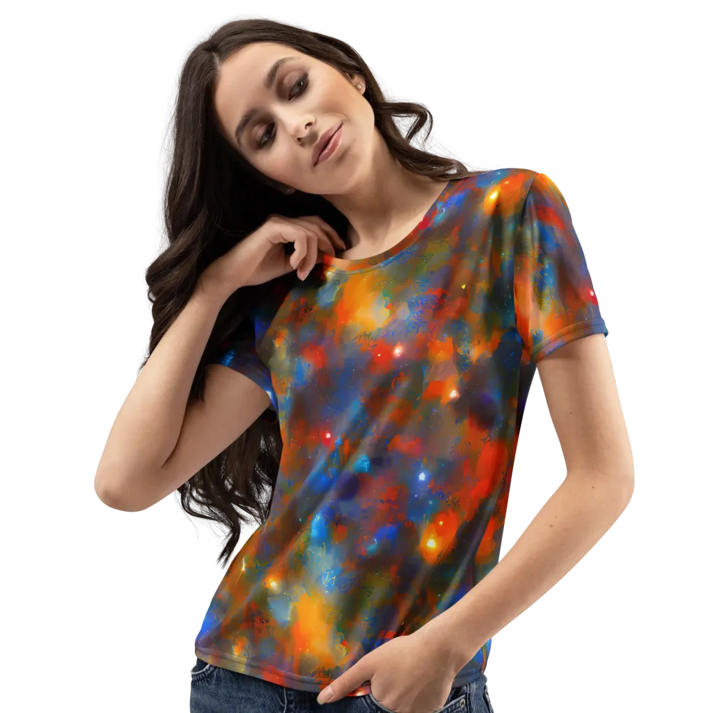 Blue Ember Bloom on Women's Crew Neck T-Shirt — Left Front