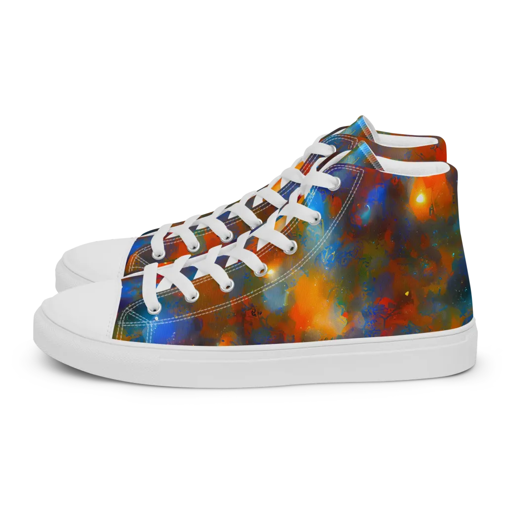 Blue Ember Bloom on Women's High Top Canvas Shoes — Left