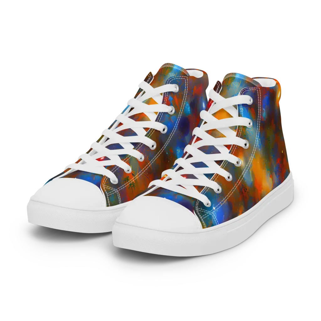 Blue Ember Bloom on Women's High Top Canvas Shoes — Left Front