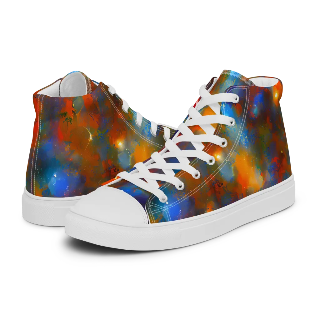 Blue Ember Bloom on Women's High Top Canvas Shoes — Left