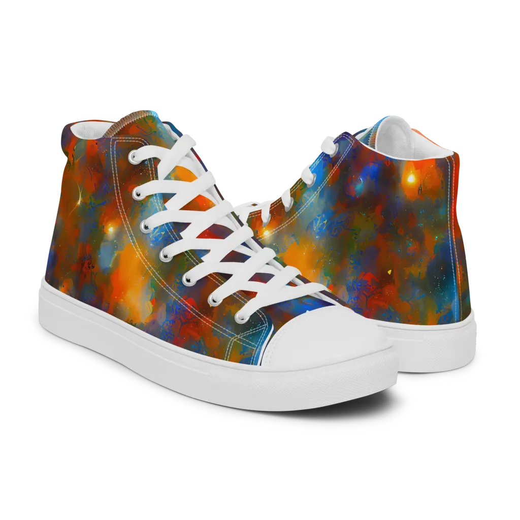 Blue Ember Bloom on Women's High Top Canvas Shoes — Right