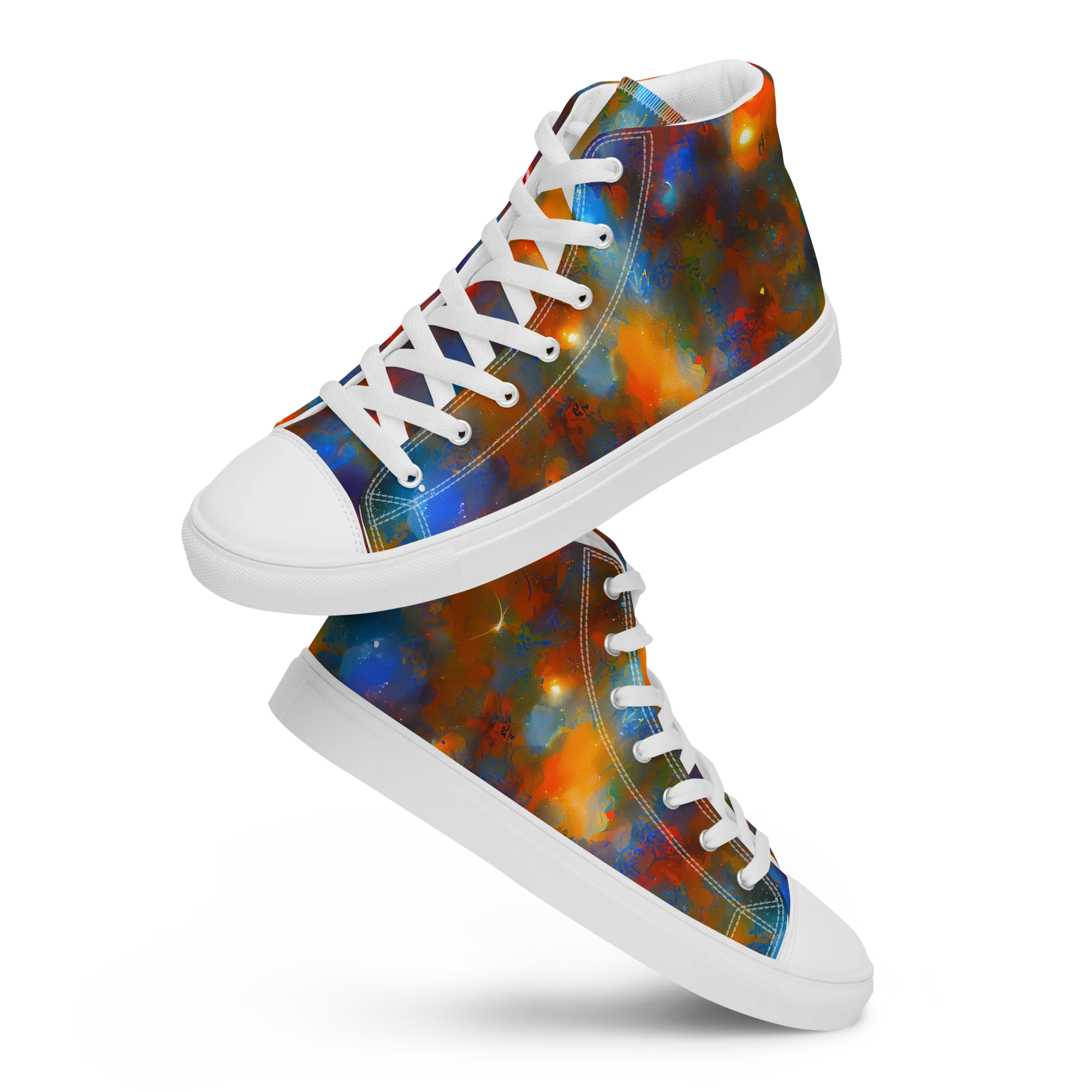 Blue Ember Bloom on Women's High Top Canvas Shoes — Front