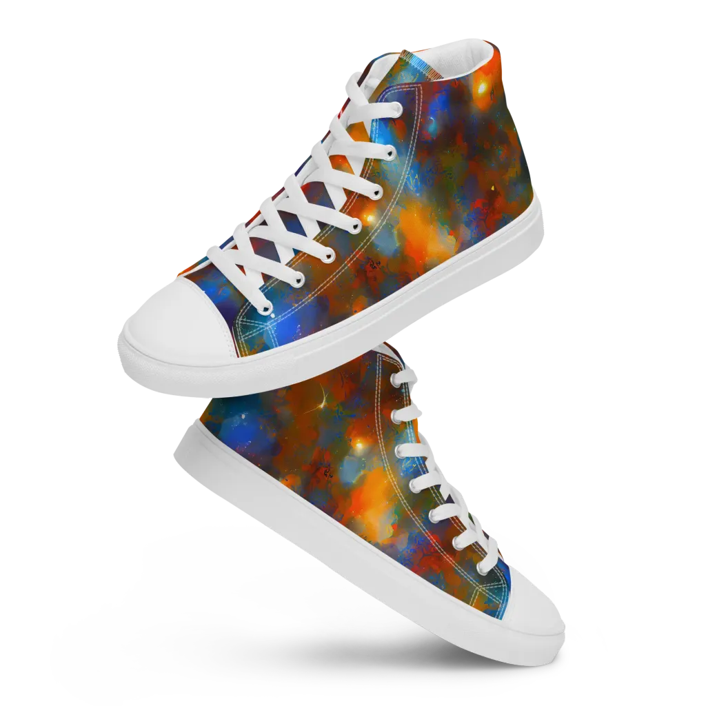 Blue Ember Bloom on Women's High Top Canvas Shoes — Front