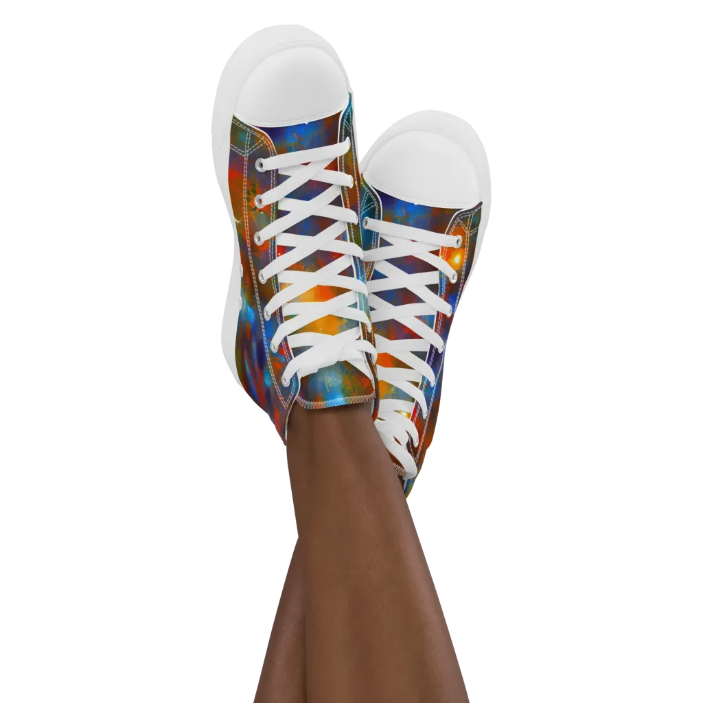 Blue Ember Bloom on Women's High Top Canvas Shoes — Front