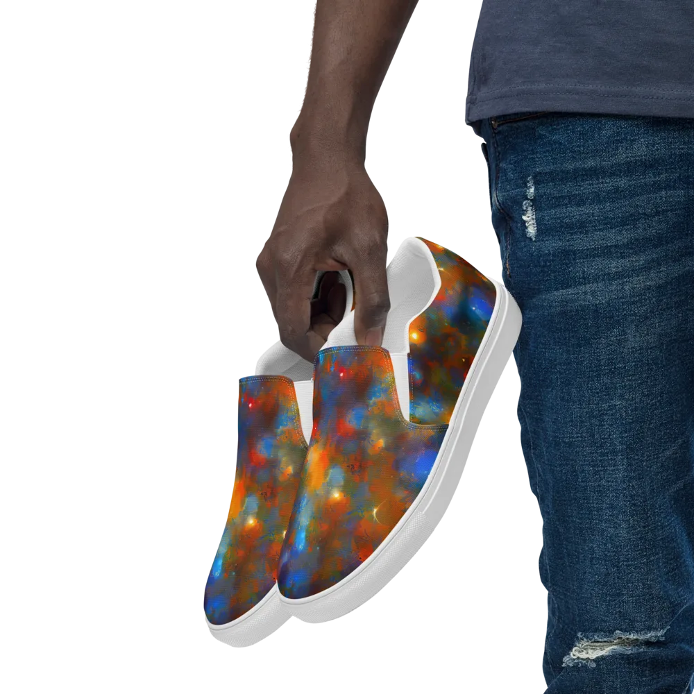 Blue Ember Bloom on Men's Slip-On Canvas Shoes — Left Front