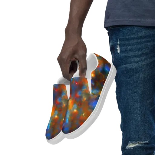 Blue Ember Bloom on a Men's Slip-On Canvas Shoes