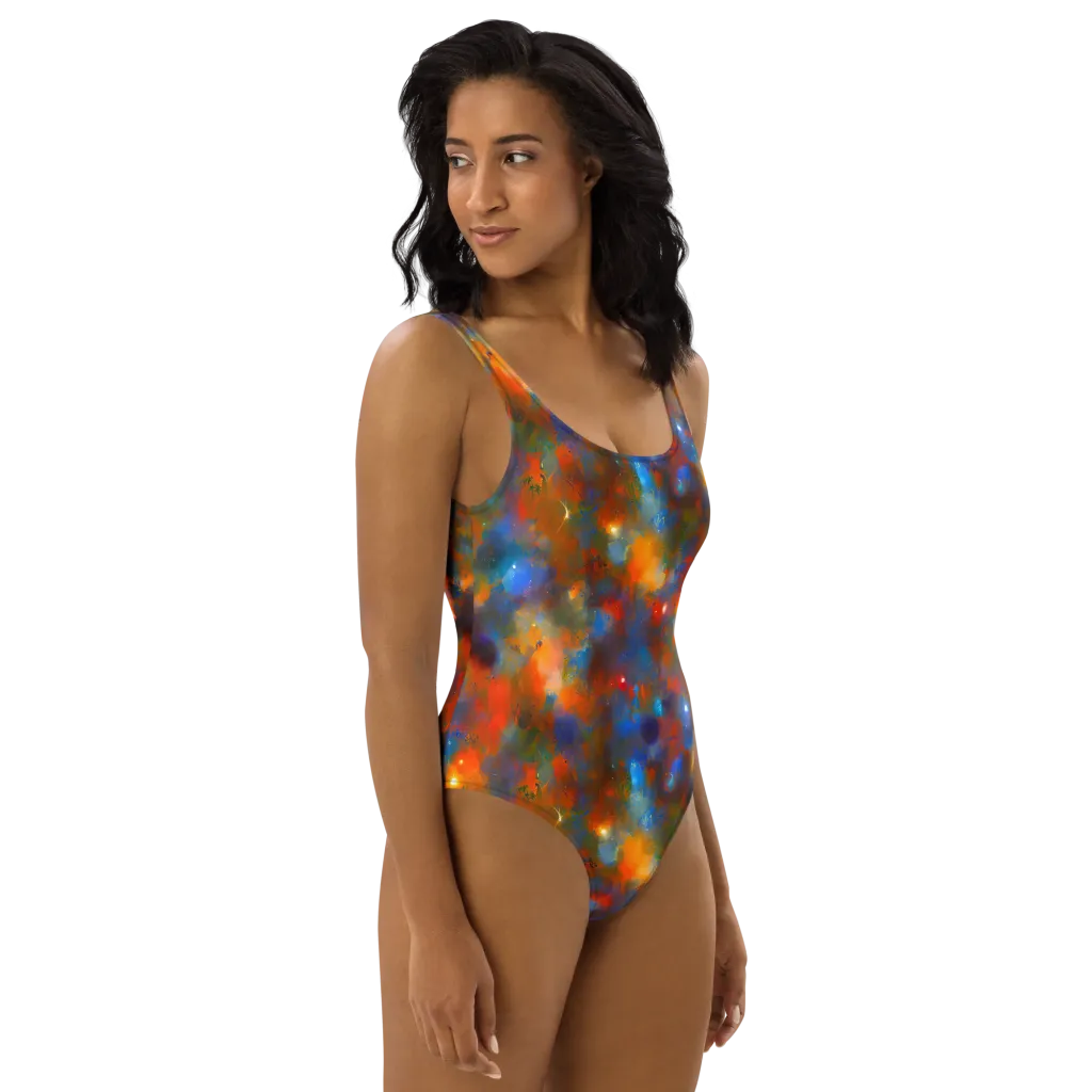 Blue Ember Bloom on One-Piece Swimsuit — Right
