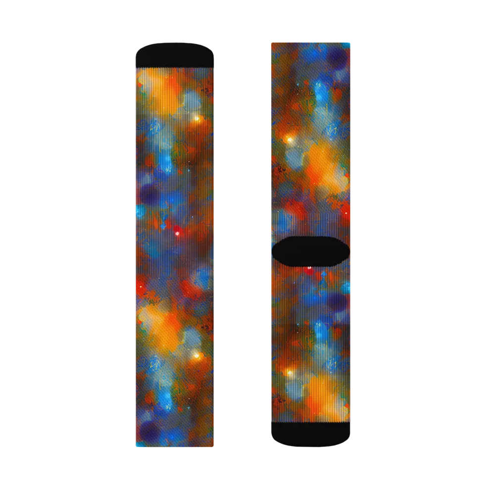 Blue Ember Bloom on Socks — Left Sock
