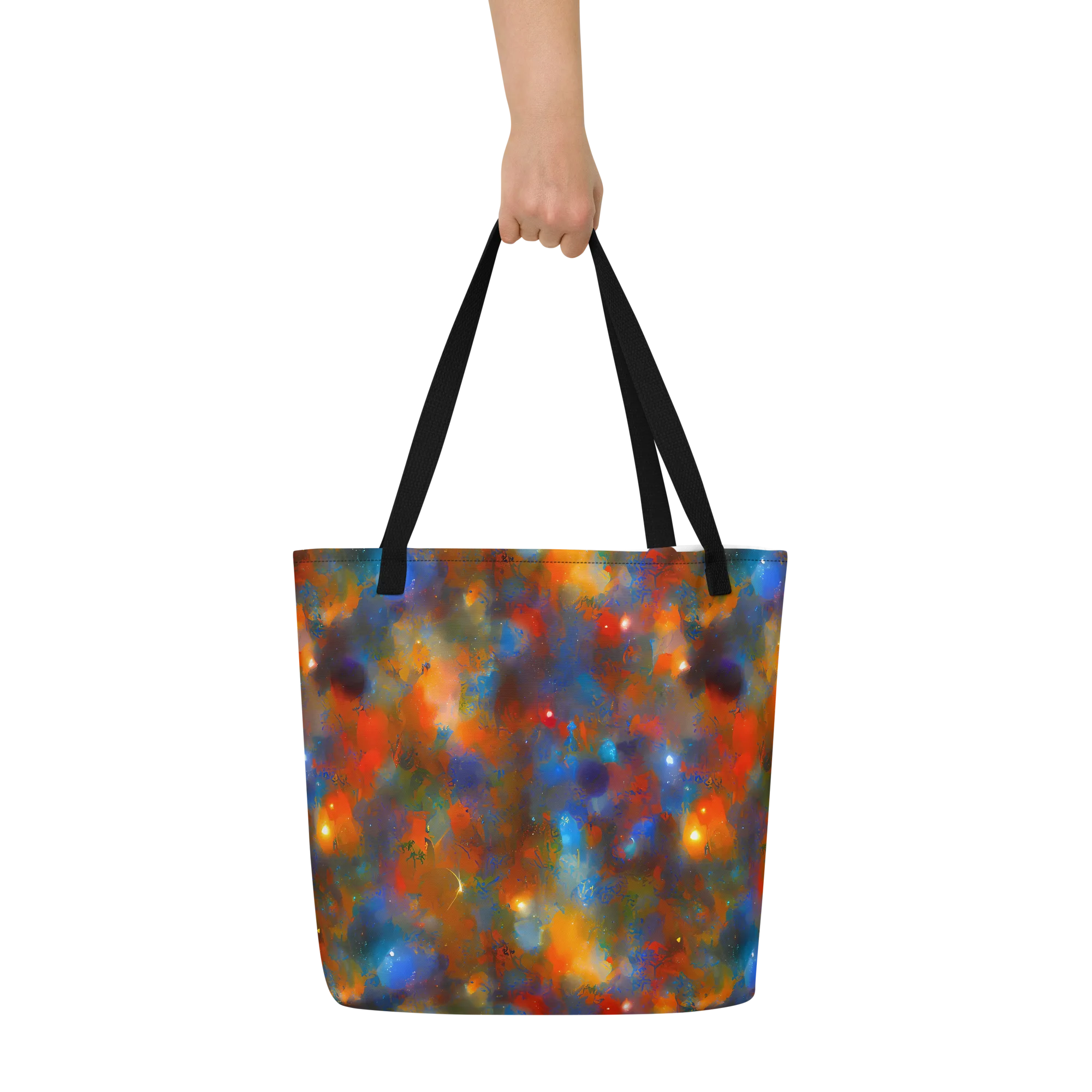 Blue Ember Bloom on Large Tote Bag W/ Pocket — Front