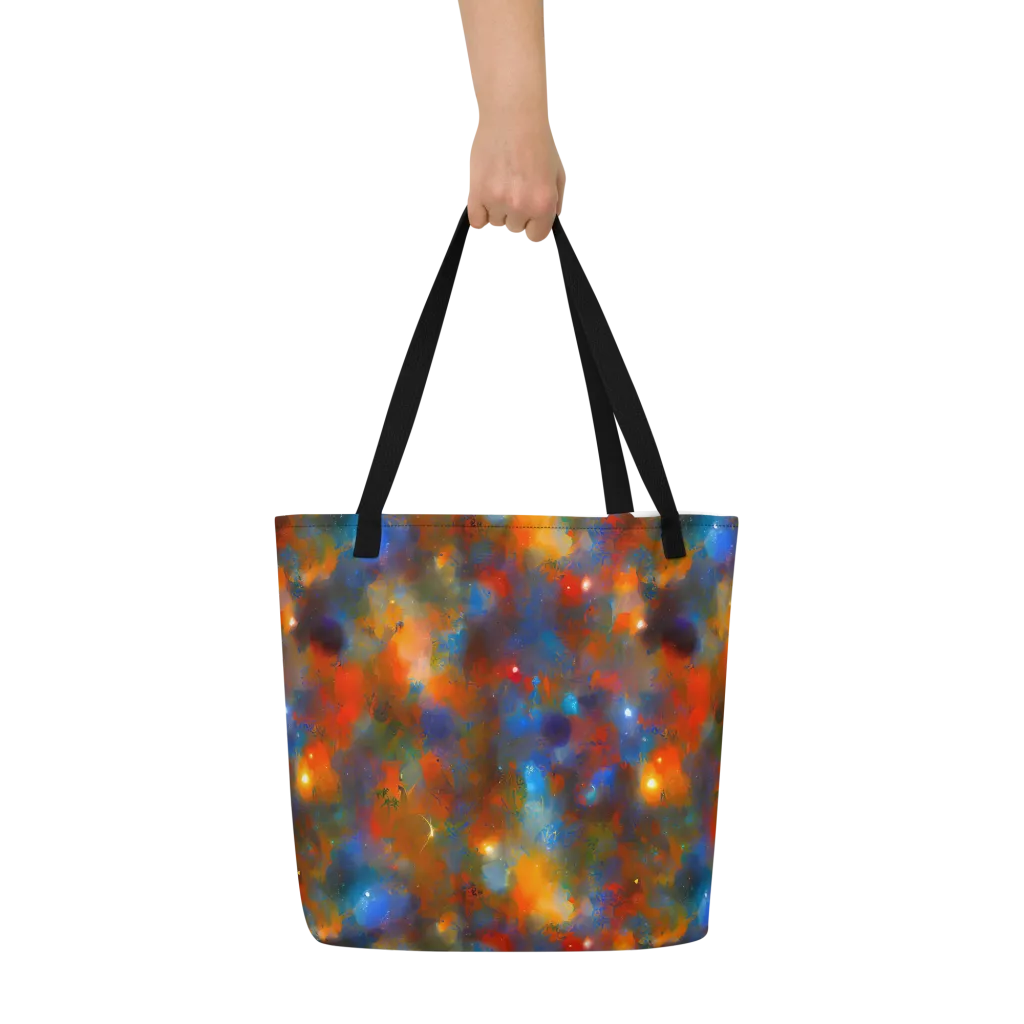 Blue Ember Bloom on Large Tote Bag W/ Pocket — Front