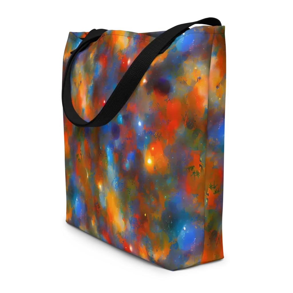 Blue Ember Bloom on Large Tote Bag W/ Pocket — Front