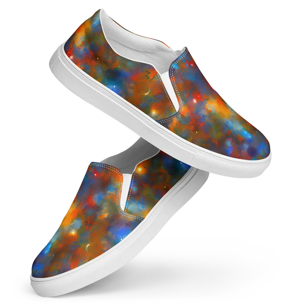 Blue Ember Bloom on Women's Slip-On Canvas Shoes — Front