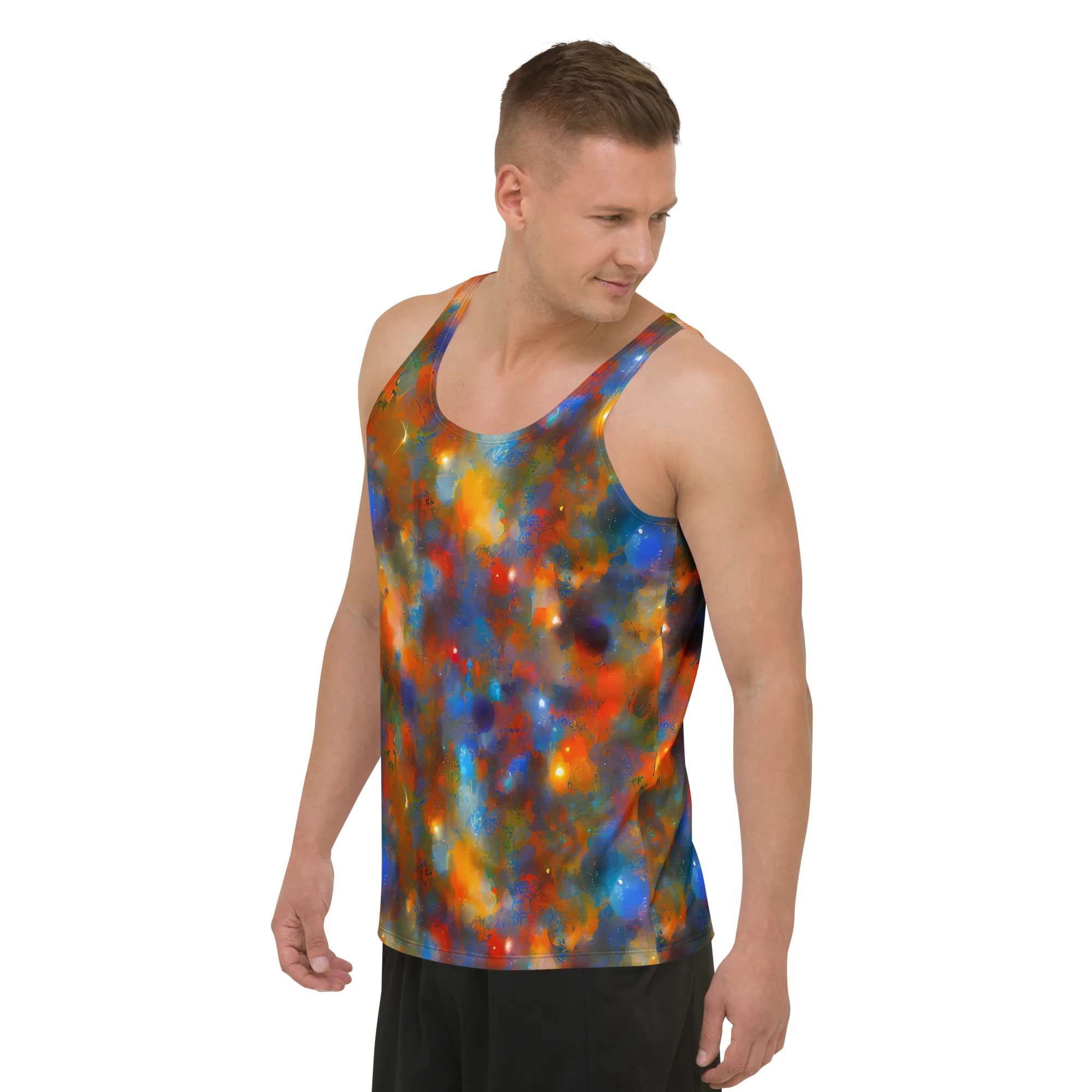 Blue Ember Bloom on Men's Tank Top — Left Front