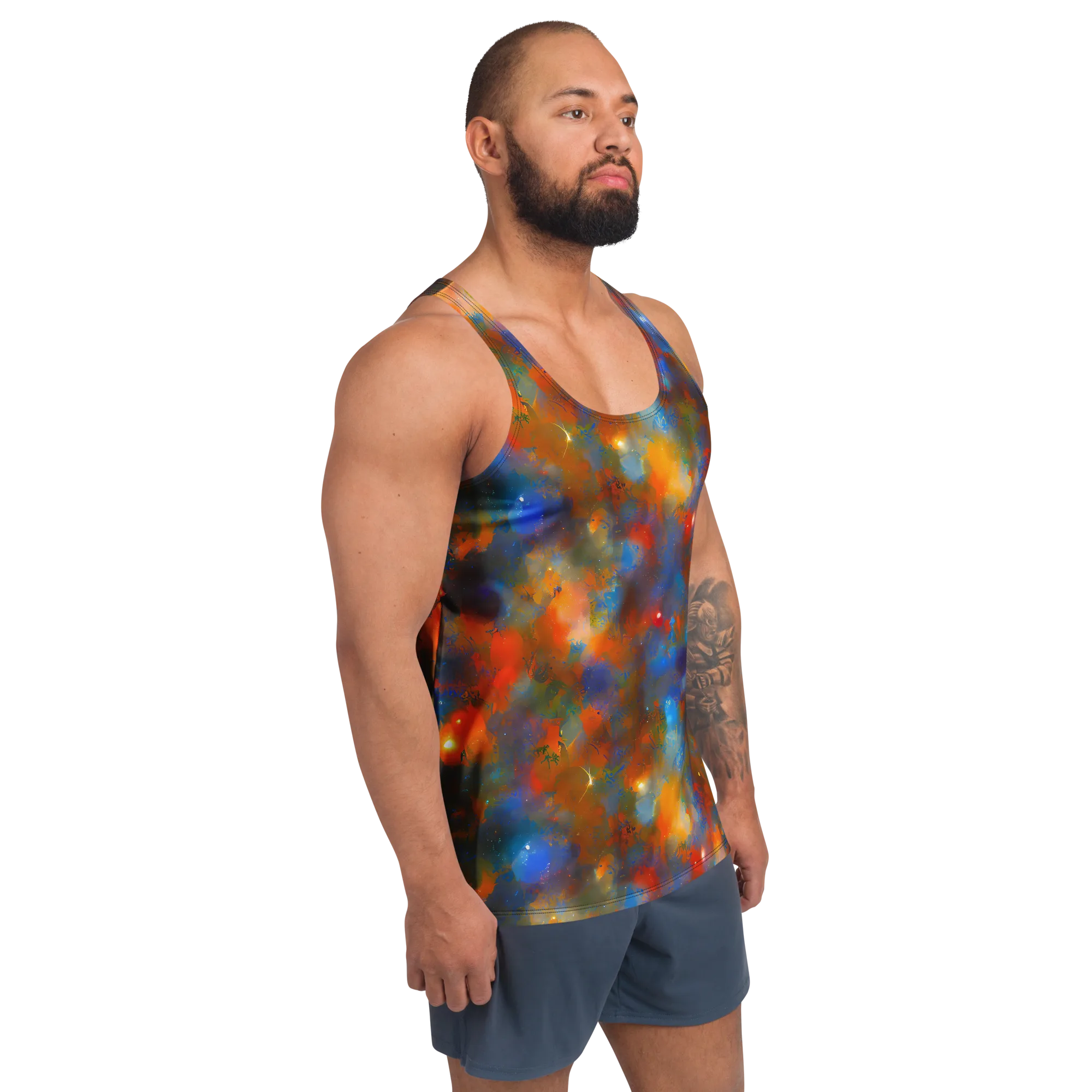 Blue Ember Bloom on Men's Tank Top — Right Front