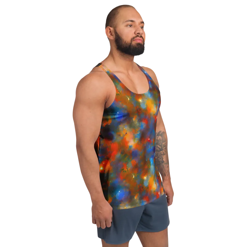 Blue Ember Bloom on Men's Tank Top — Right Front