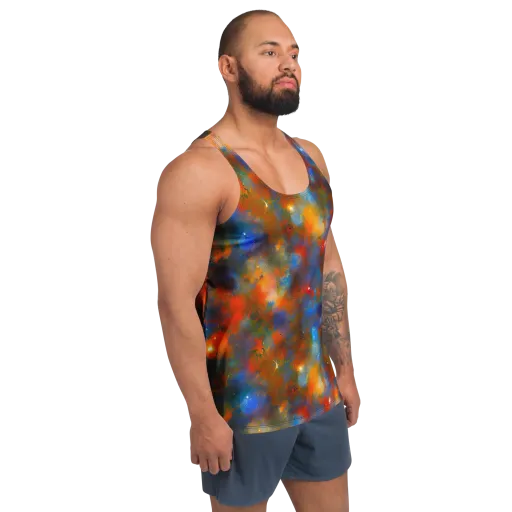 Blue Ember Bloom on a Men's Tank Top