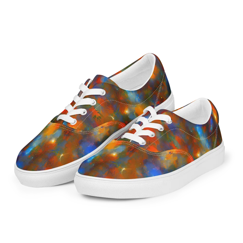 Blue Ember Bloom on Men's Lace-Up Canvas Shoes — Left Front