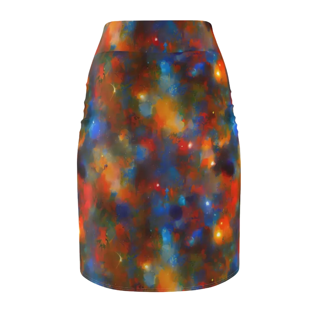 Blue Ember Bloom on Pencil Skirt — Back