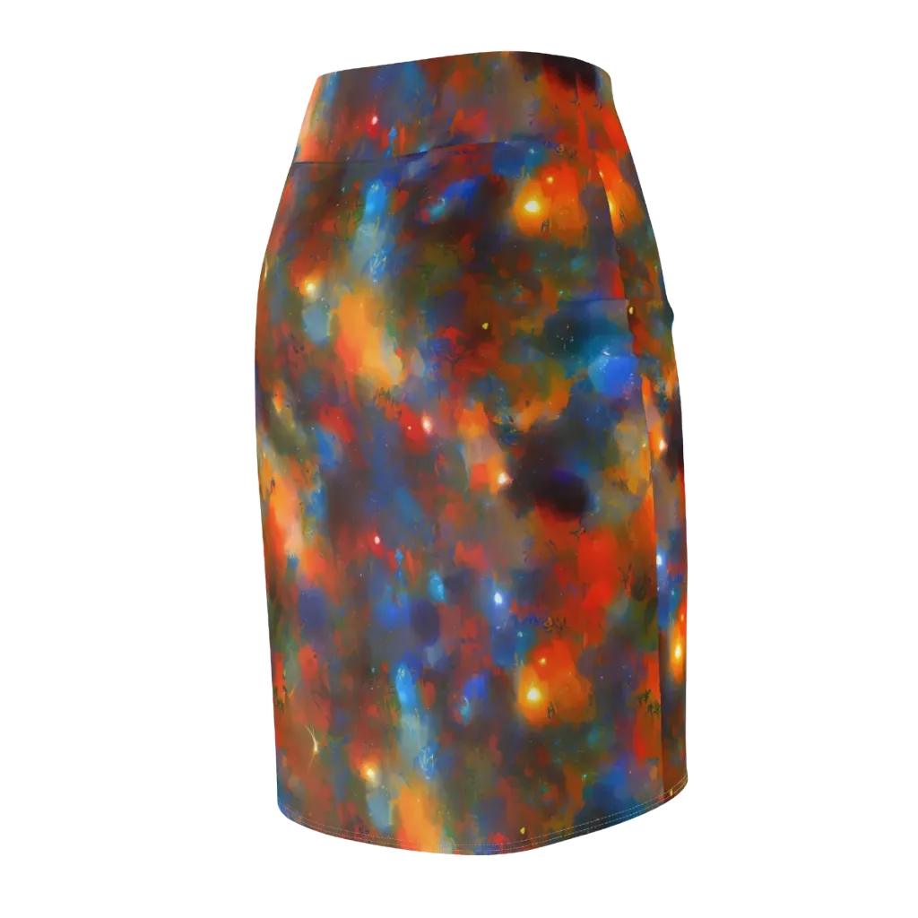 Blue Ember Bloom on Pencil Skirt — Back Side