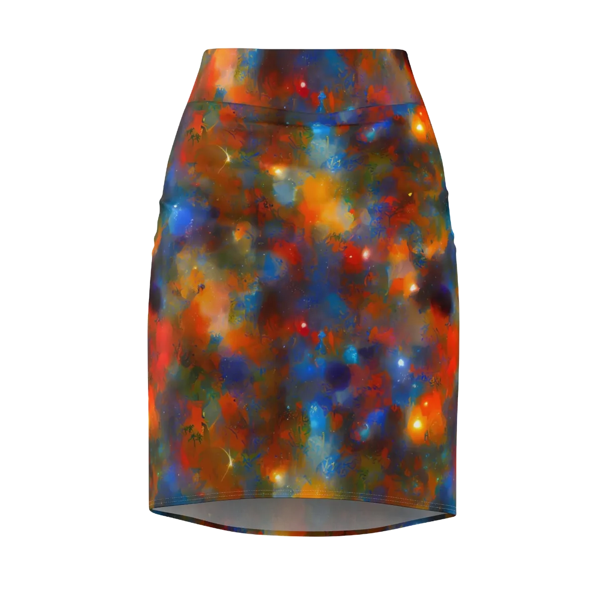 Blue Ember Bloom on Pencil Skirt — Front