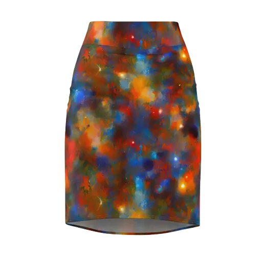Blue Ember Bloom on a Pencil Skirt