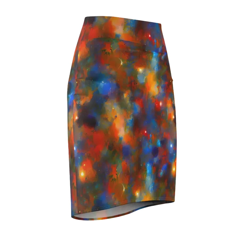 Blue Ember Bloom on Pencil Skirt — Front Side
