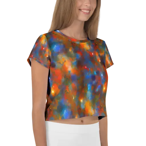 Blue Ember Bloom on a Crop Tee