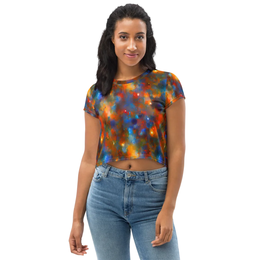 Blue Ember Bloom on Crop Tee — Front