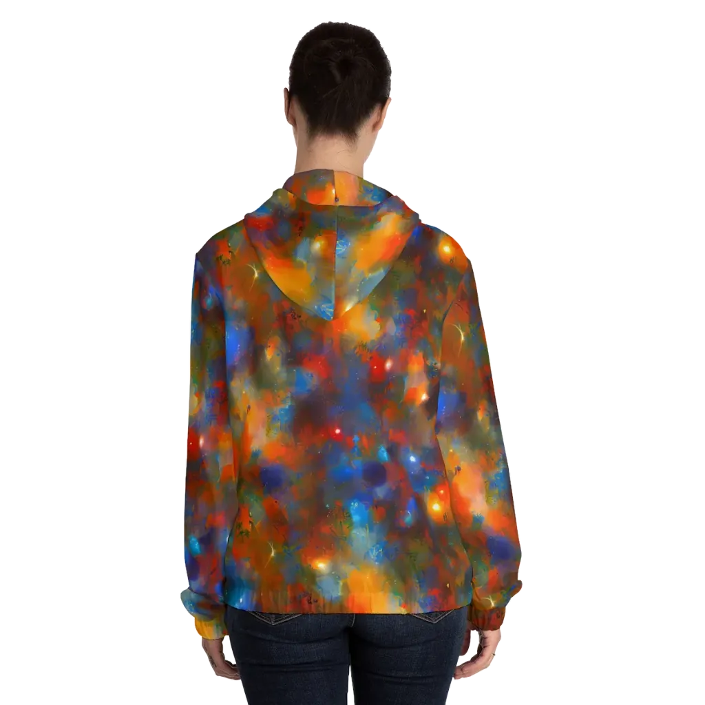 Blue Ember Bloom on Women's Full-Zip Hoodie — Back On Person