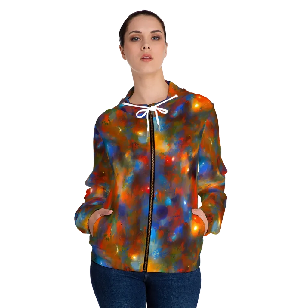 Blue Ember Bloom on Women's Full-Zip Hoodie — Front On Person