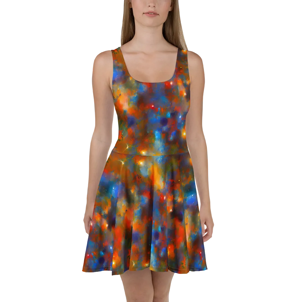 Blue Ember Bloom on Skater Dress — Front