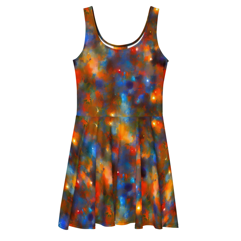 Blue Ember Bloom on Skater Dress — Front