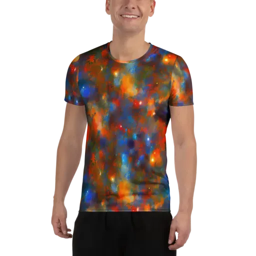 Blue Ember Bloom on a Men's Athletic T-Shirt