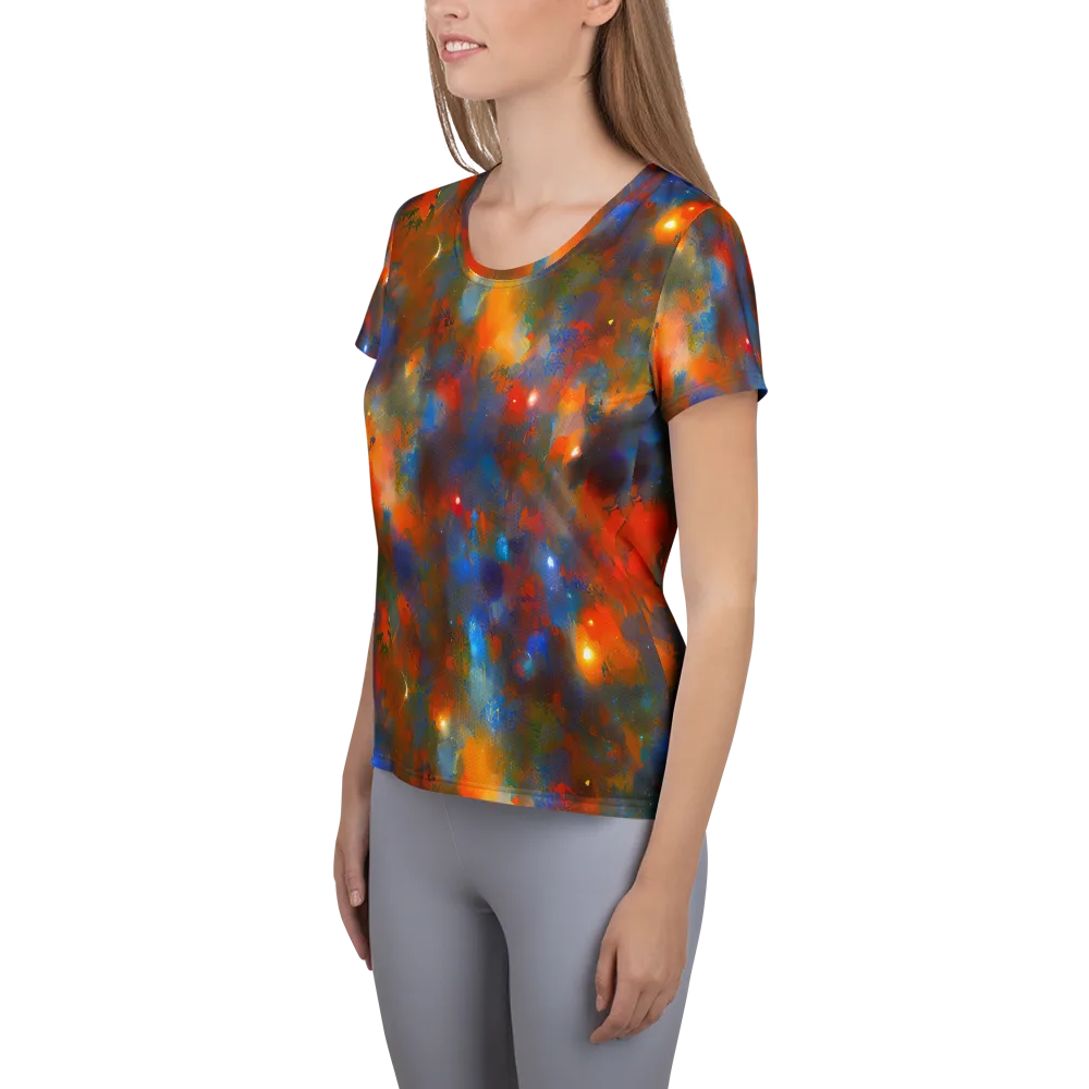 Blue Ember Bloom on Women's Athletic T-Shirt — Left