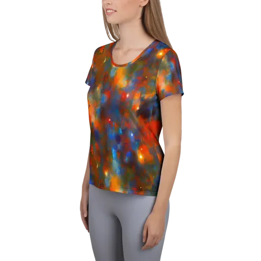 Blue Ember Bloom on a Women's Athletic T-Shirt