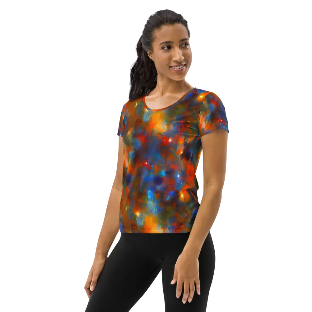Blue Ember Bloom on Women's Athletic T-Shirt — Left