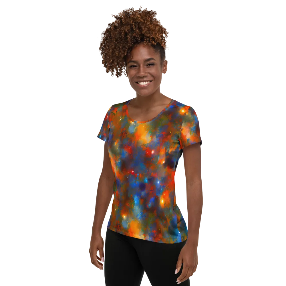 Blue Ember Bloom on Women's Athletic T-Shirt — Left
