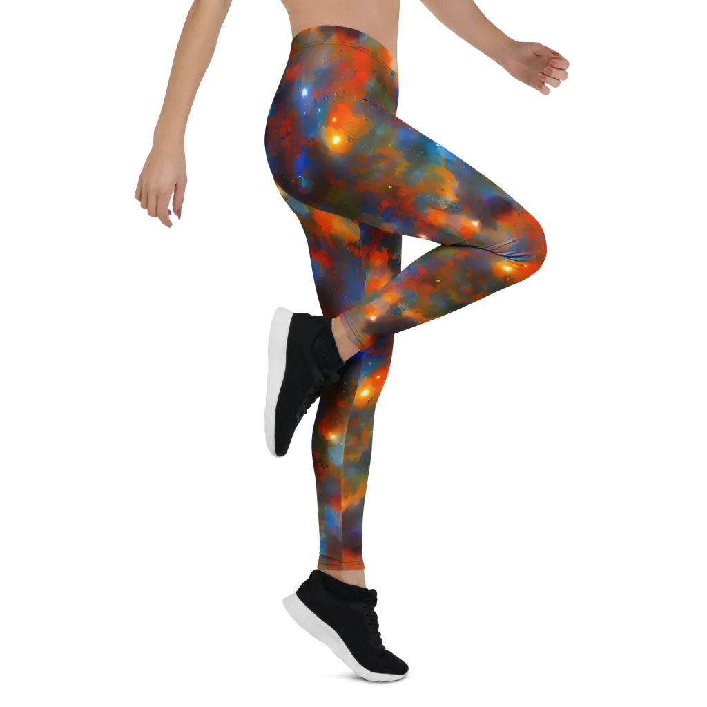 Blue Ember Bloom on Leggings — Right