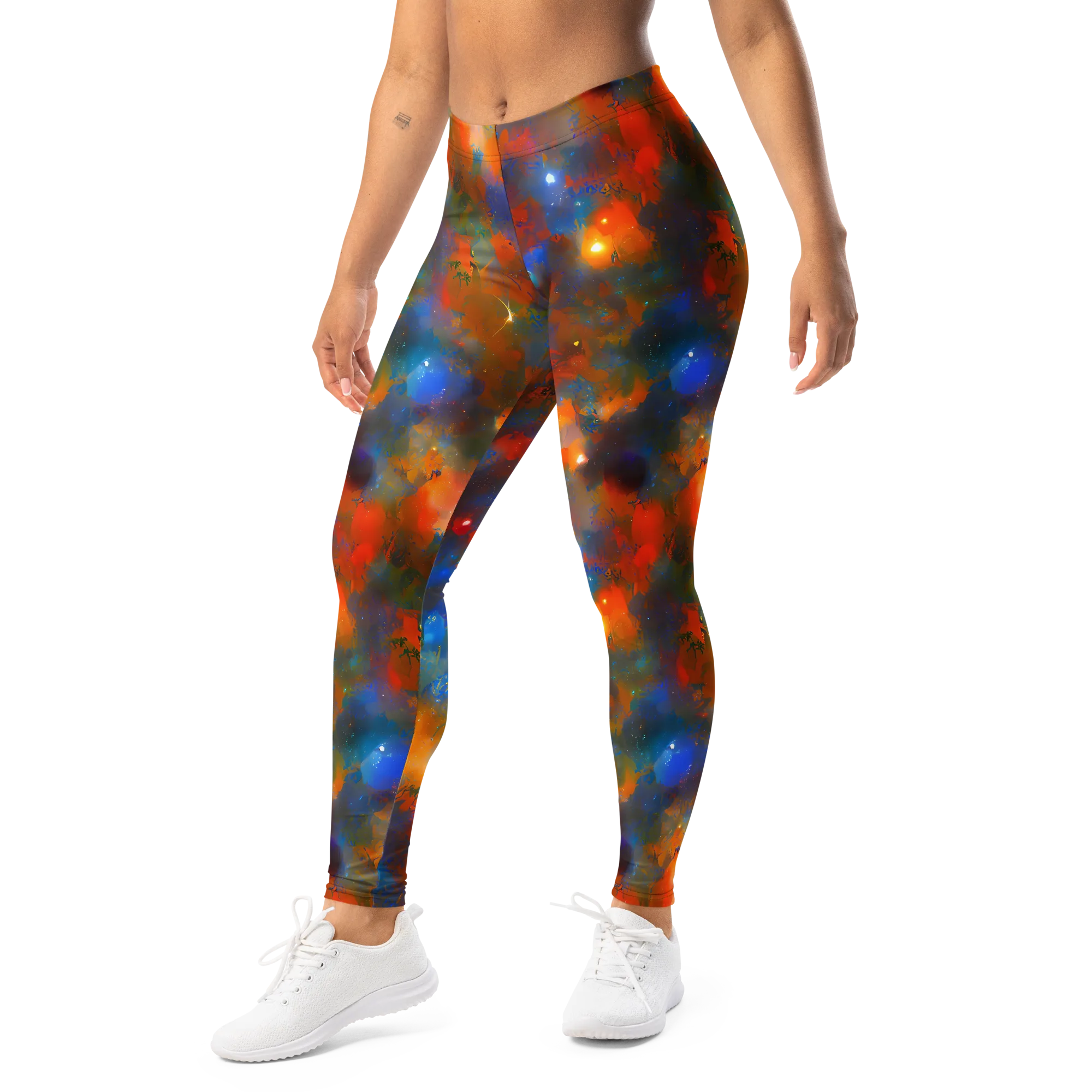 Blue Ember Bloom on Leggings — Left Front