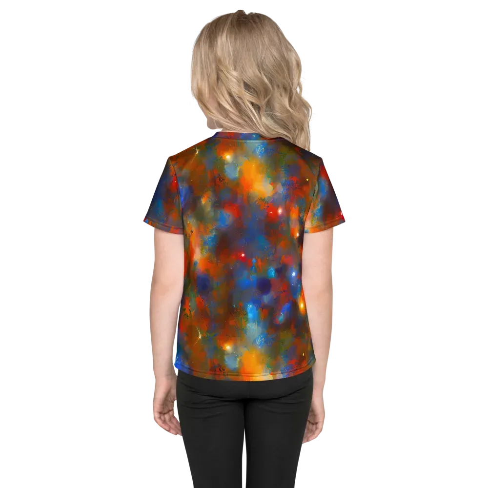 Blue Ember Bloom on Kids Crew Neck T-Shirt — Back