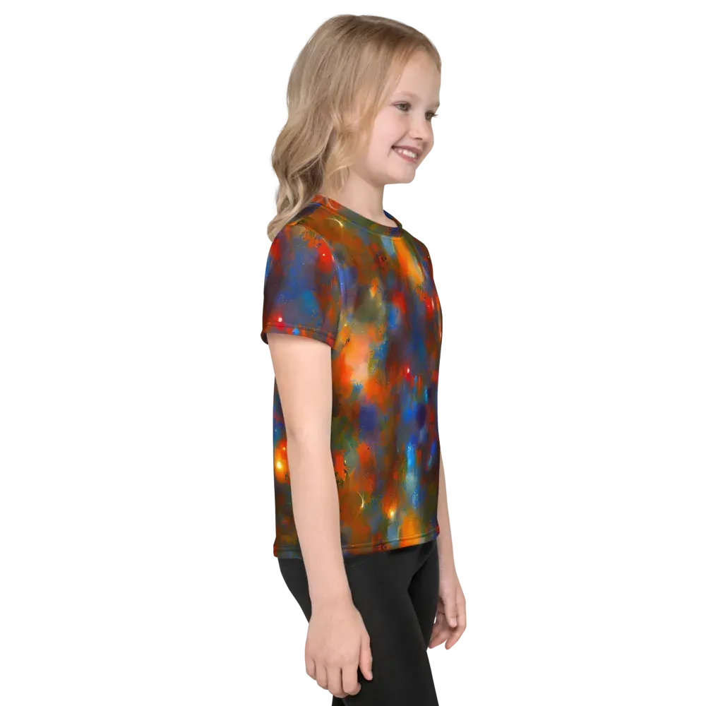 Blue Ember Bloom on Kids Crew Neck T-Shirt — Right