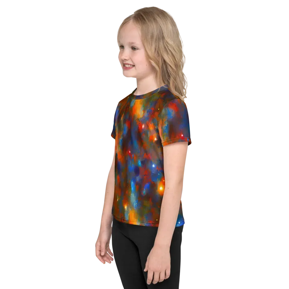 Blue Ember Bloom on Kids Crew Neck T-Shirt — Left