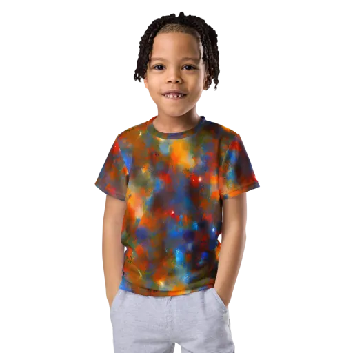 Blue Ember Bloom on a Kids Crew Neck T-Shirt
