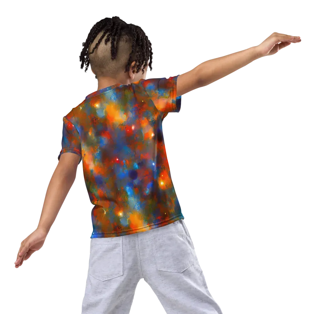 Blue Ember Bloom on Kids Crew Neck T-Shirt — Back