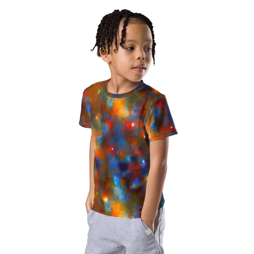 Blue Ember Bloom on Kids Crew Neck T-Shirt — Left Front